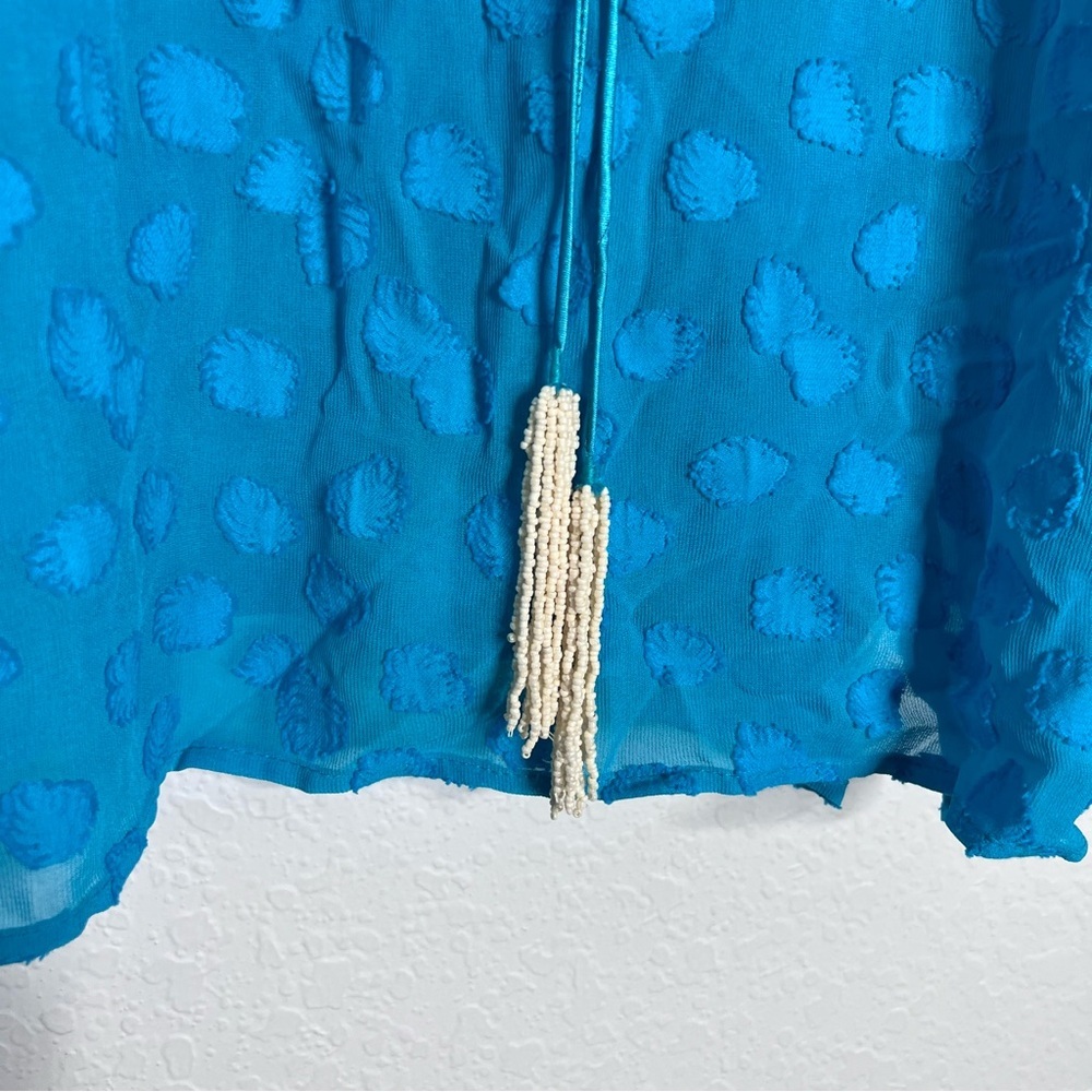 Aratta Silent Journey Top Womens Large Shirt Sheer Turquoise Boho Tassels B4 - Picture 2 of 9